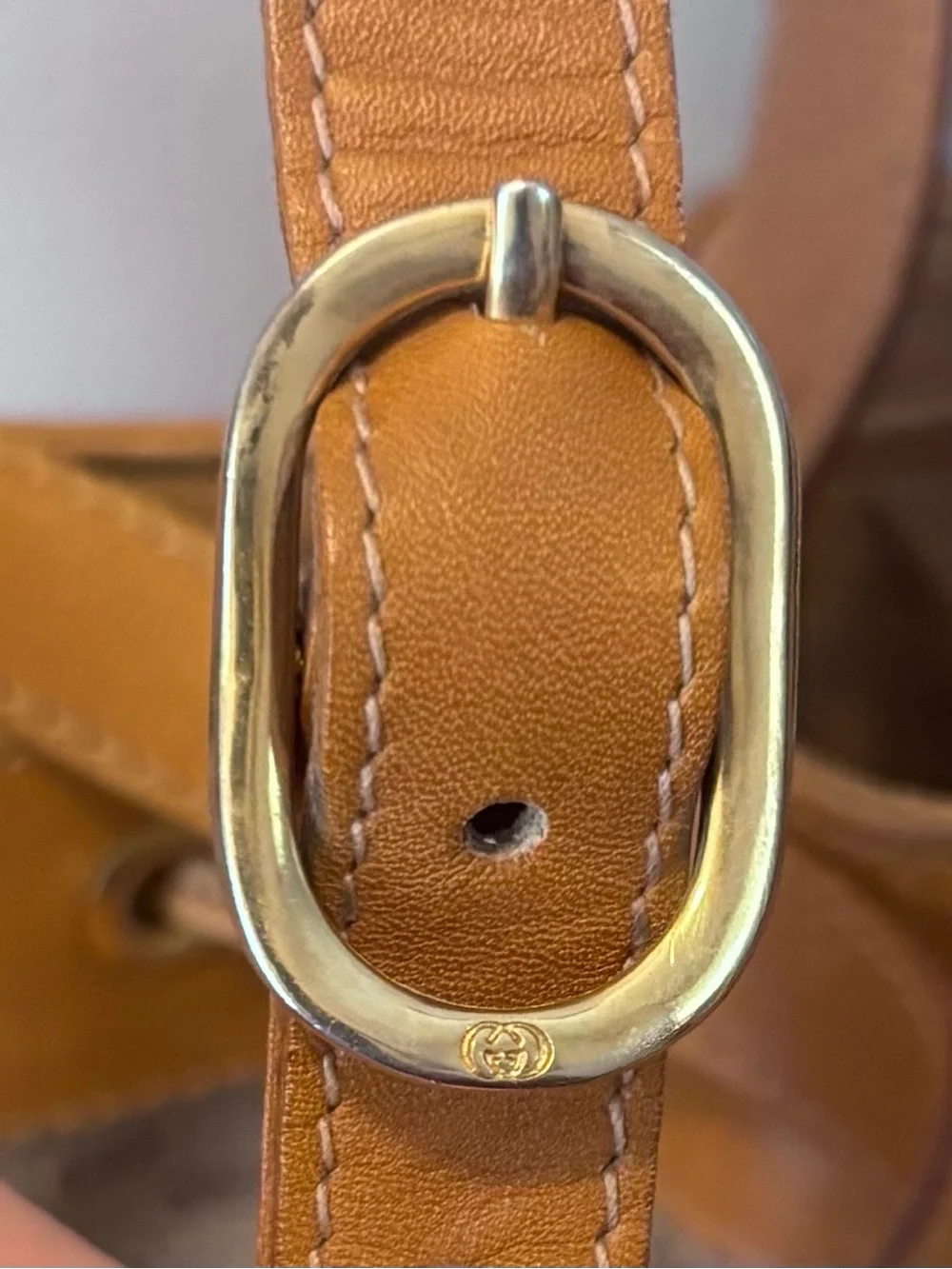 Vintage Gucci Leather-Trim Brown Monogram Bucket Shoulder Bag